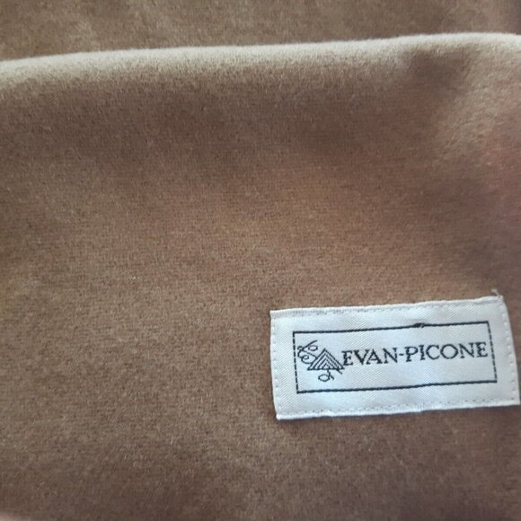 VTG EVAN PICONE Wool blend Scarf muffler camel tan brown short fringe Neutral - Picture 5 of 6